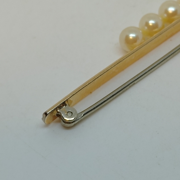 * vintage Krementz faux pearl gold tone bar pin brooch - Picture 6 of 8
